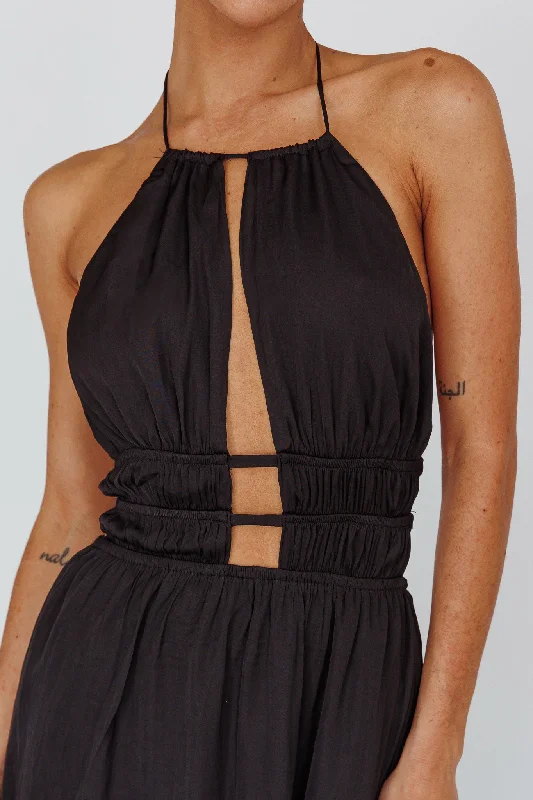 Cyndi Open Back Halterneck Maxi Dress Black