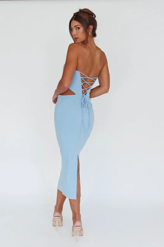 Dragonfly Lace-up Back Midi Dress Blue