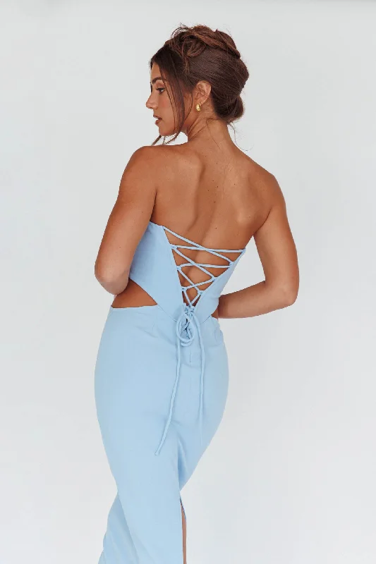 Dragonfly Lace-up Back Midi Dress Blue