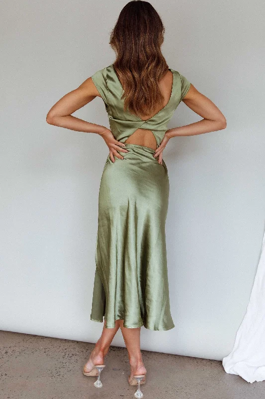 Lucinda Twist Back Midi Dress Olive