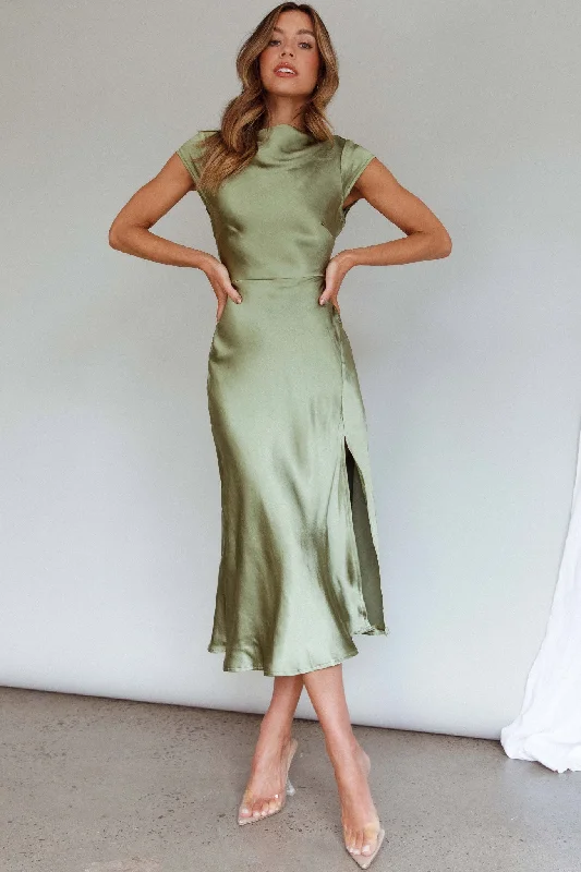 Lucinda Twist Back Midi Dress Olive