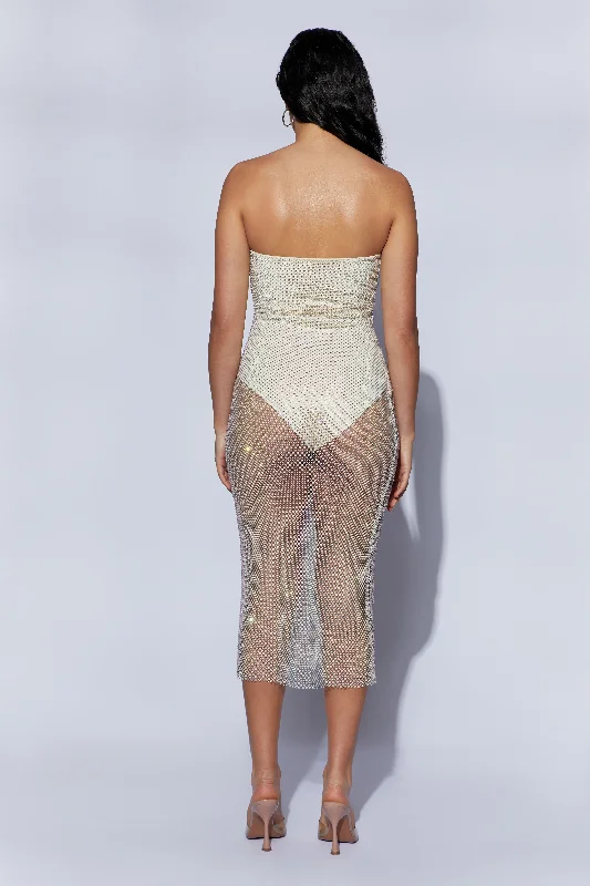 Nima Diamante Mesh Midi Dress - Cream