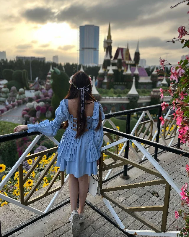 Pixie Powder Blue Puff Corset Dress