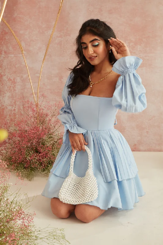 Pixie Powder Blue Puff Corset Dress