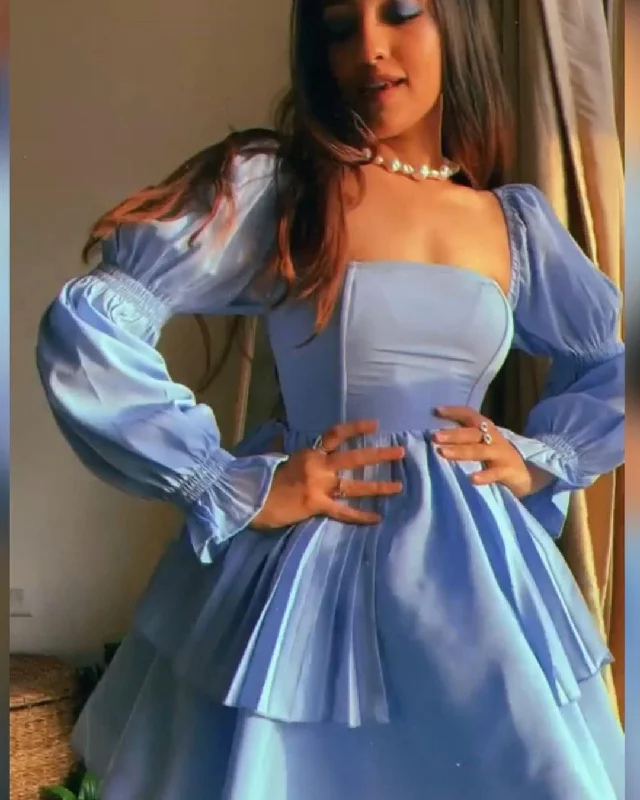 Pixie Powder Blue Puff Corset Dress