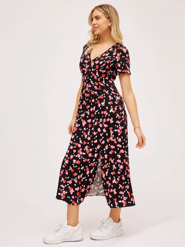 Winnie V Neck Midi Dress / Abstract Heart