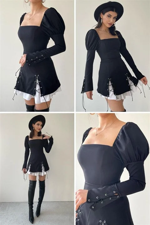 Atlas Fabric Eyelet Detailed Shirt Skirt Dress REF : 7728