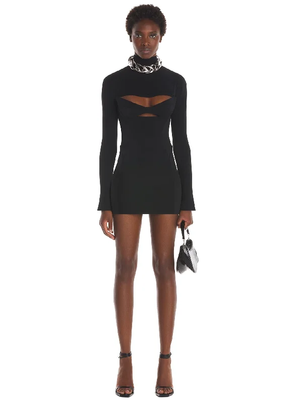 black long-sleeved mini dress