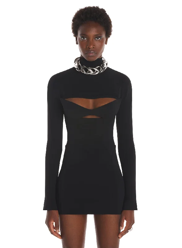 black long-sleeved mini dress