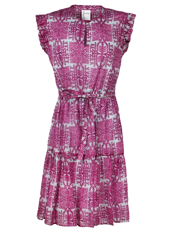 Caroline Dress Fuschia Voile Tribal Print