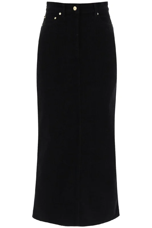 corduroy column skirt F8799 BLACK