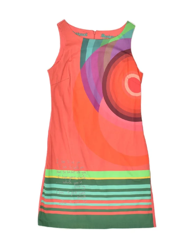 DESIGUAL Womens Graphic Sleeveless Shift Dress EU 38 Medium Orange Striped