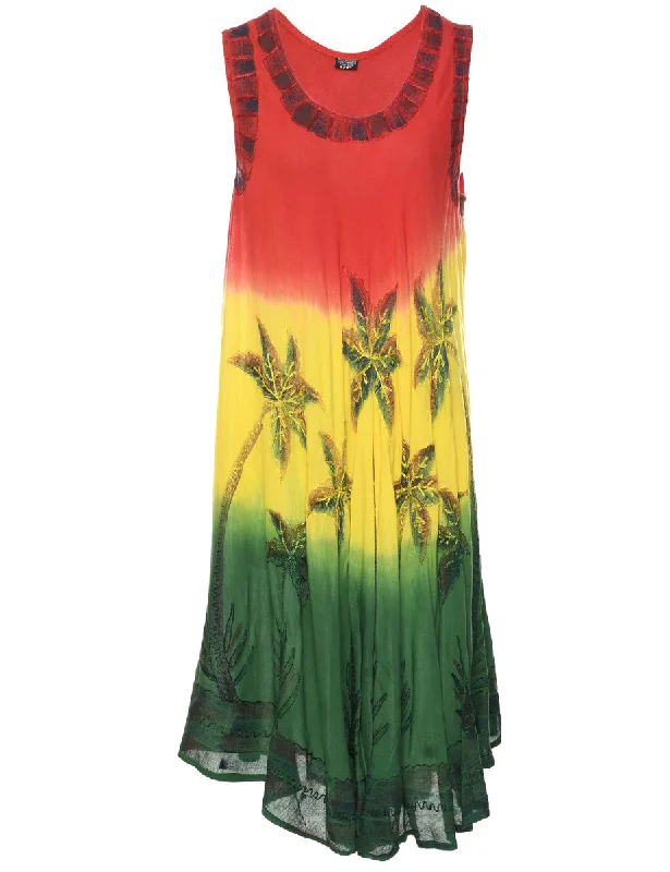 Embroidered Tie-dye Effect Dress - XXL