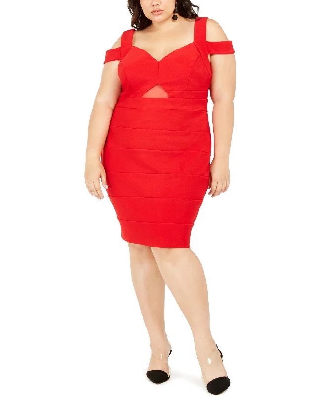 Emerald Sundae Women's Trendy Plus Size Cold-Shoulder Bandage Dress Red Size 3 Extra Large