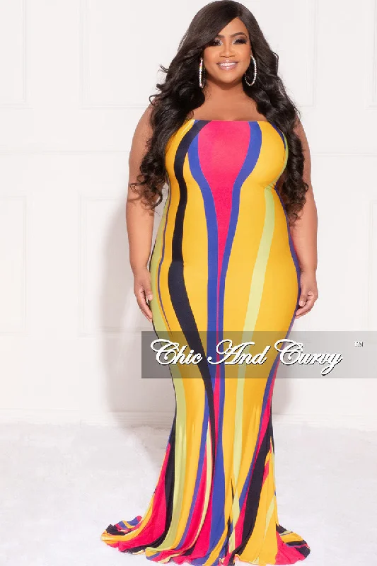 Final Sale Plus Size Strapless Mermaid Maxi Dress in Mustard Fuchsia Purple Neon Royal Blue and Black