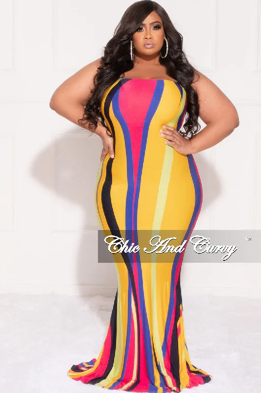 Final Sale Plus Size Strapless Mermaid Maxi Dress in Mustard Fuchsia Purple Neon Royal Blue and Black