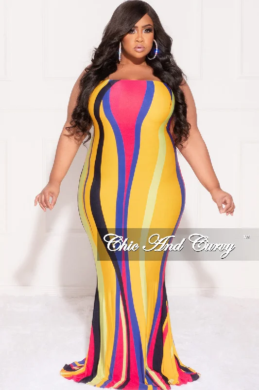 Final Sale Plus Size Strapless Mermaid Maxi Dress in Mustard Fuchsia Purple Neon Royal Blue and Black