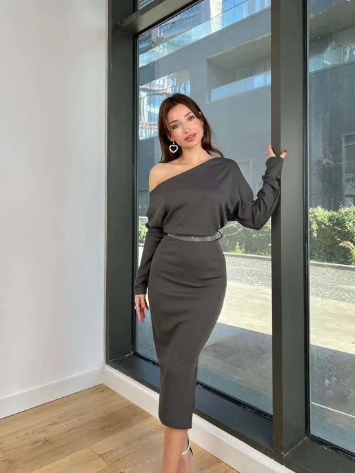 Gray Midi Dress REF : 24k328