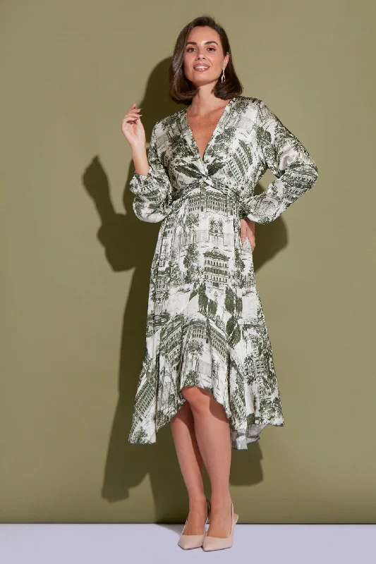 Jamalia Satin Dress - Ivory/Olive