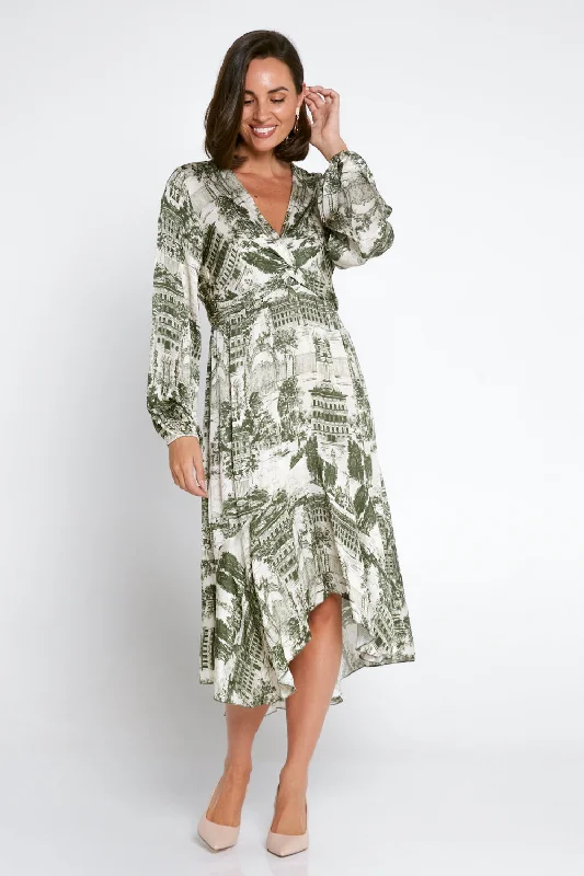 Jamalia Satin Dress - Ivory/Olive