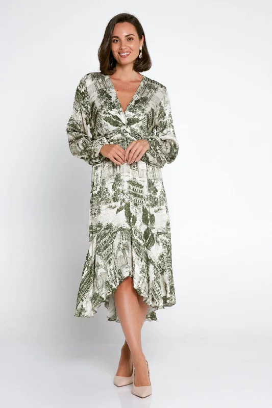 Jamalia Satin Dress - Ivory/Olive