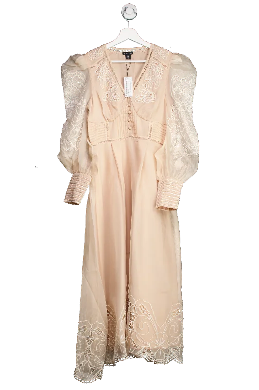 Karen Millen Nude Blush Cutwork Organdie Buttoned Maxi Dress UK 6