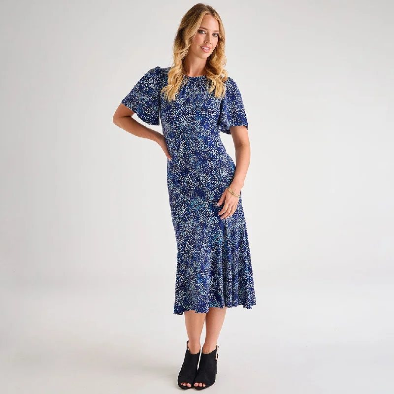 Ladies Navy Ditsy Printed Dress