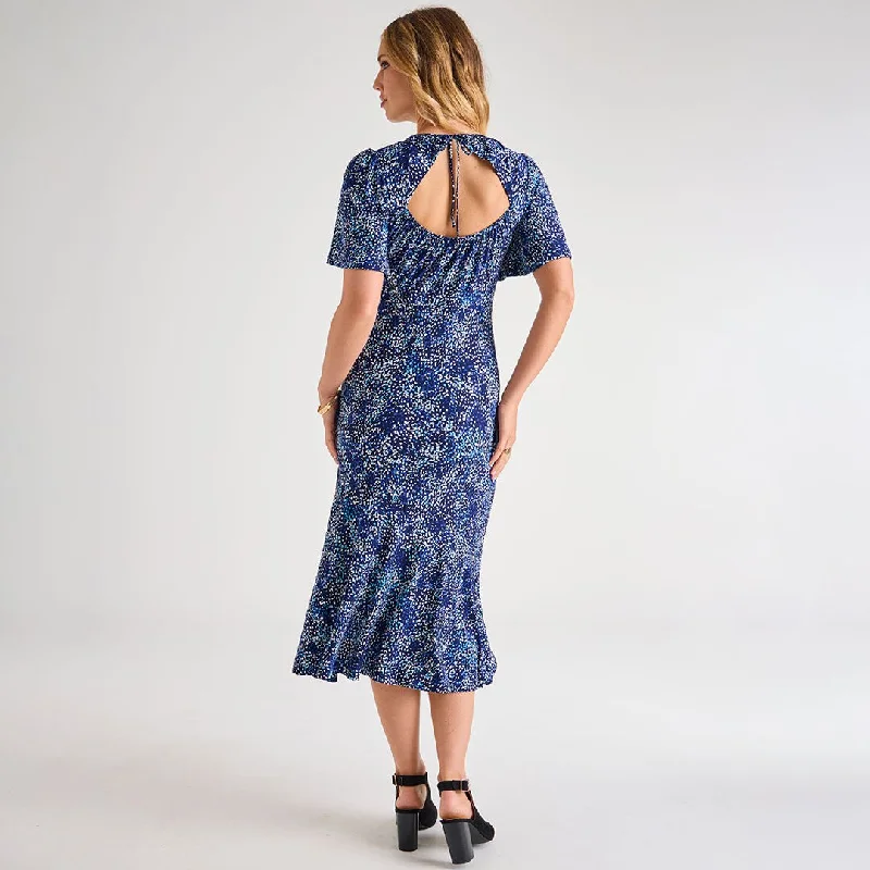 Ladies Navy Ditsy Printed Dress