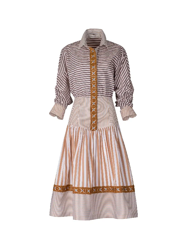 Lamar Dress Multi Brown Stripes