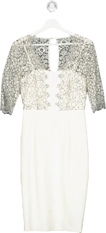 LK Bennett White Lace Trimmed Midi Dress UK 8