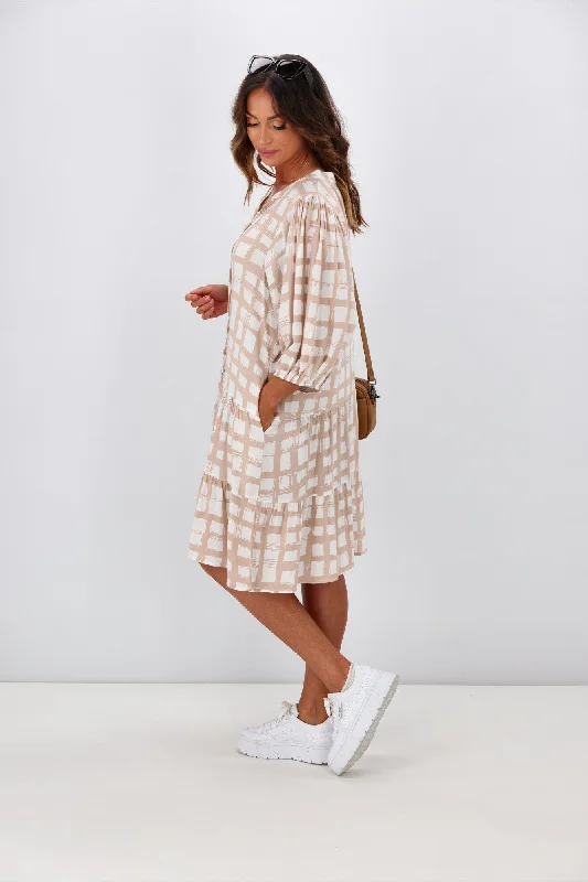 New U Collection Brandy 3/4 Sleeve Dress Beige