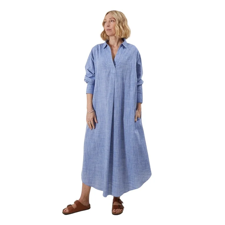 Nora Cotton-Linen Dress in Blue