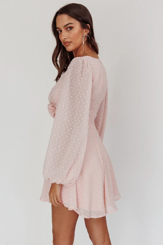 Open Heart Long Sleeve Rosette Mini Dress Baby Pink