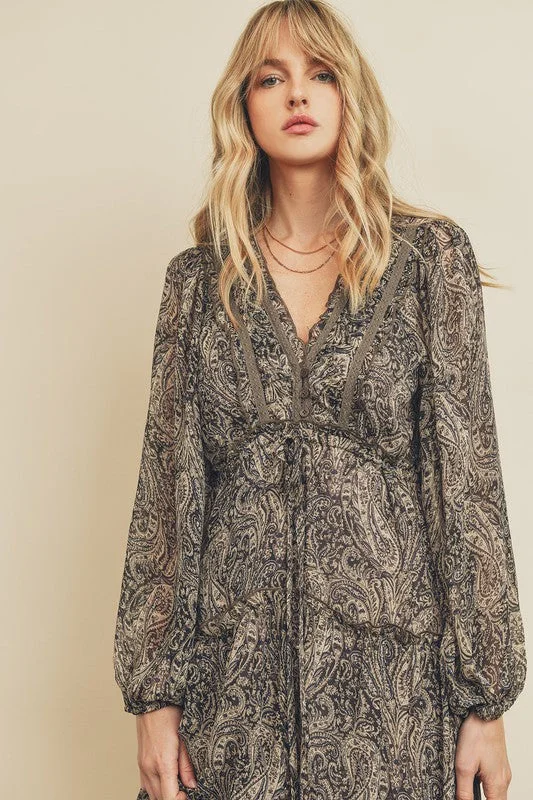 Sadie Paisley Print Midi Dress