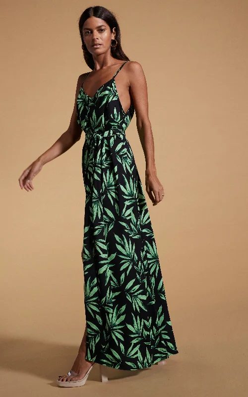 Sookie Slip Dress in Tropic Green on Black