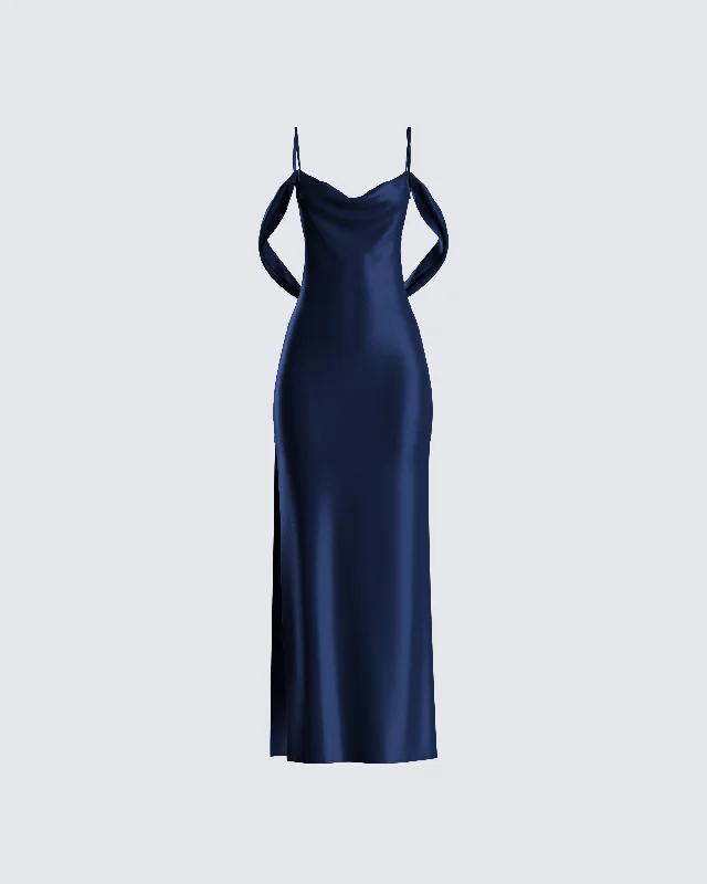 Sophia Navy Cowl Draped Gown