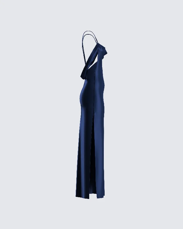 Sophia Navy Cowl Draped Gown