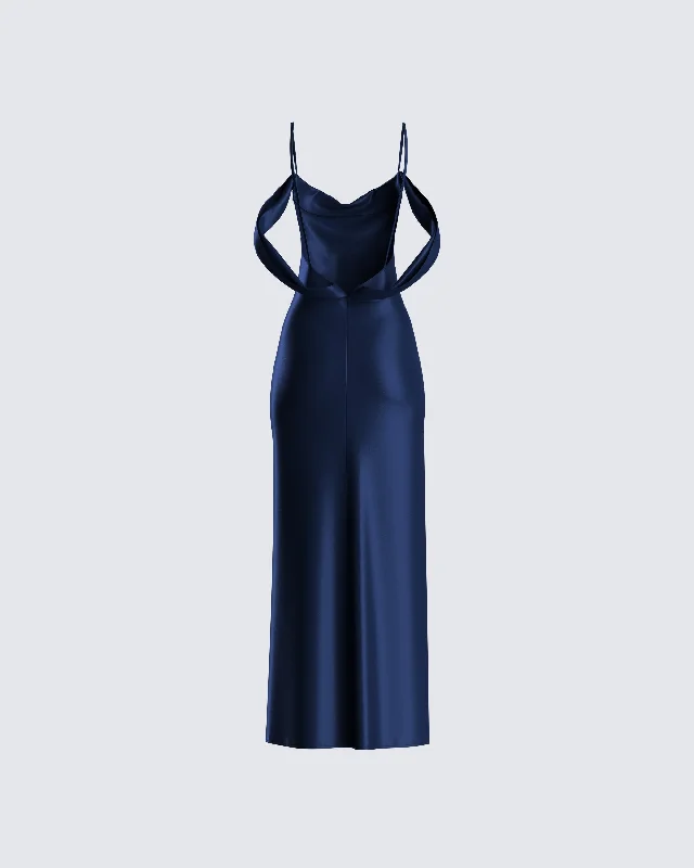 Sophia Navy Cowl Draped Gown