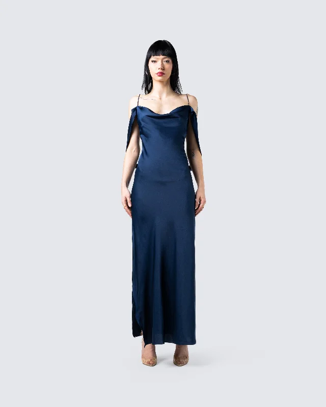 Sophia Navy Cowl Draped Gown