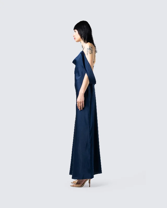 Sophia Navy Cowl Draped Gown