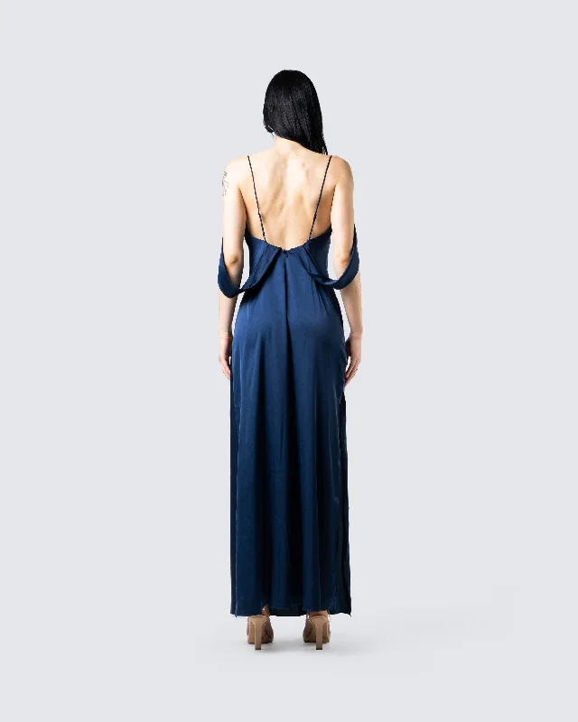 Sophia Navy Cowl Draped Gown