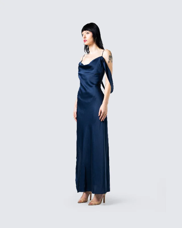 Sophia Navy Cowl Draped Gown