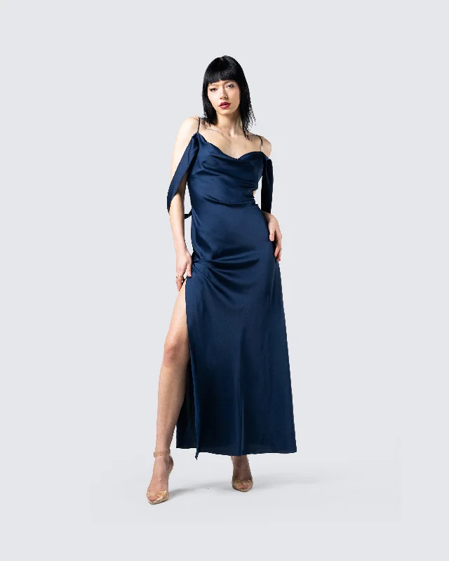 Sophia Navy Cowl Draped Gown