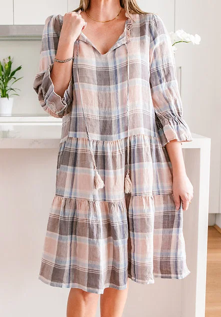 SPA388-3  Gingham Women's Multi Check Dress