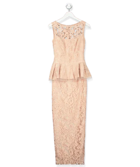 tadashi shjoi nude lace evening dress sz0 uk 4