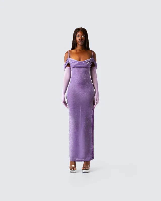 Tessa Purple Maxi Dress & Gloves