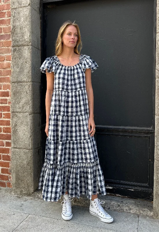 The Great Nightingale Dress in Navy Heart Check