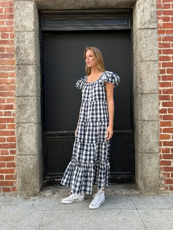 The Great Nightingale Dress in Navy Heart Check