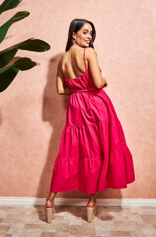 Tiered Maxi Dress in Pink Cotton | Isla