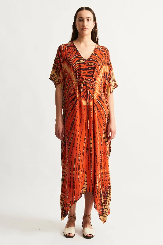 Tomato and Navy Kigali Silk Caftan